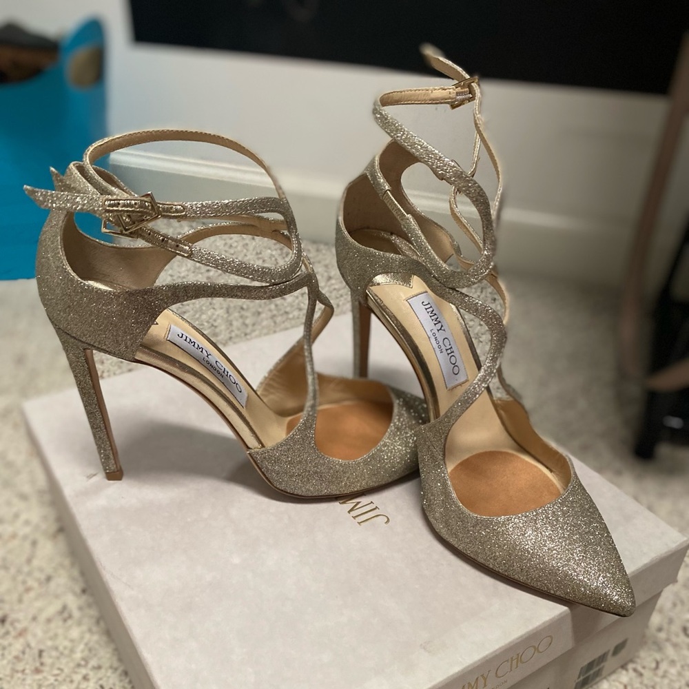 Jimmy Choo Lancer 100 Platinum Ice - Dusty Glitter. Worn once. Includes orig box